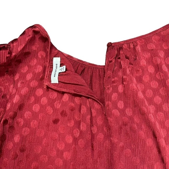 Max Studio Polka Dot Shimmer Ruched Sleeve Blouse sz S - Picture 6 of 12